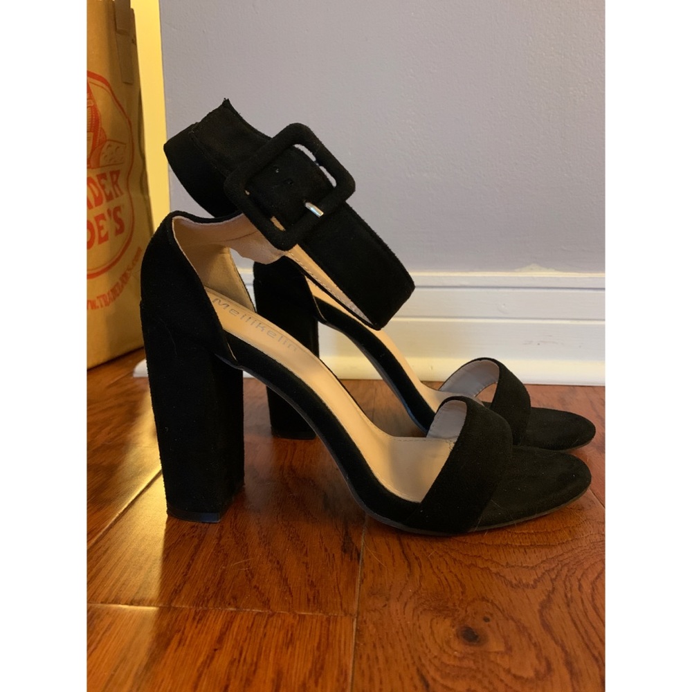 Black chunky heel with buckle strap